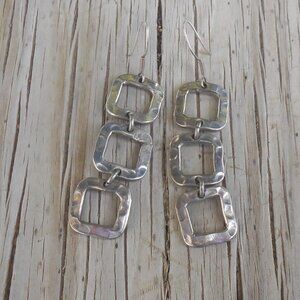 .925 Sterling Silver Dangle Hammered Mexico Earrings